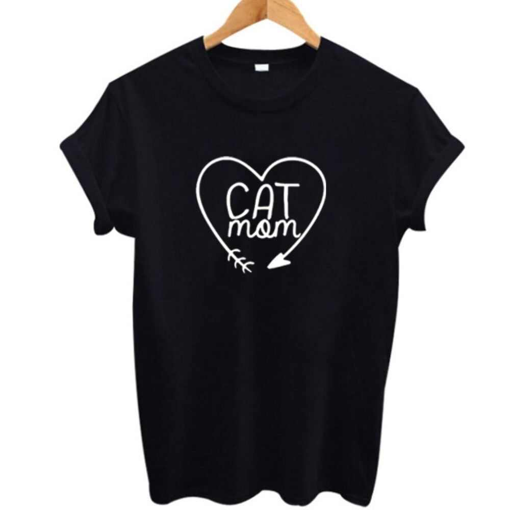 Cat Mom Black Short Sleeve T-Shirt Tee size Small and Medium Black and White